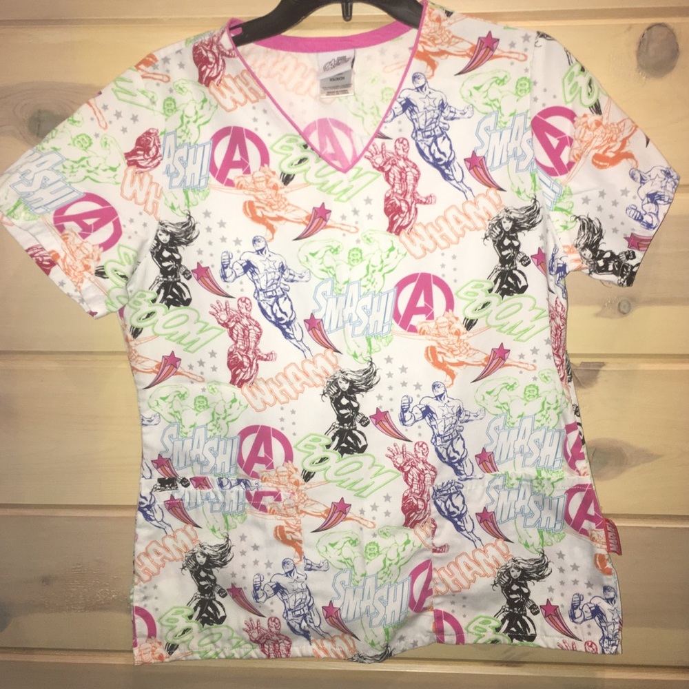 Marvel Avengers size XS White and Pink Scrub top
